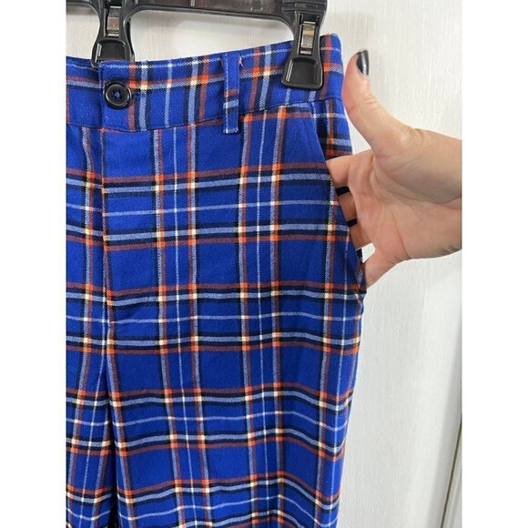 Forever 21 blue/red plaid soft flat front pants. Size small - Picture 4 of 8